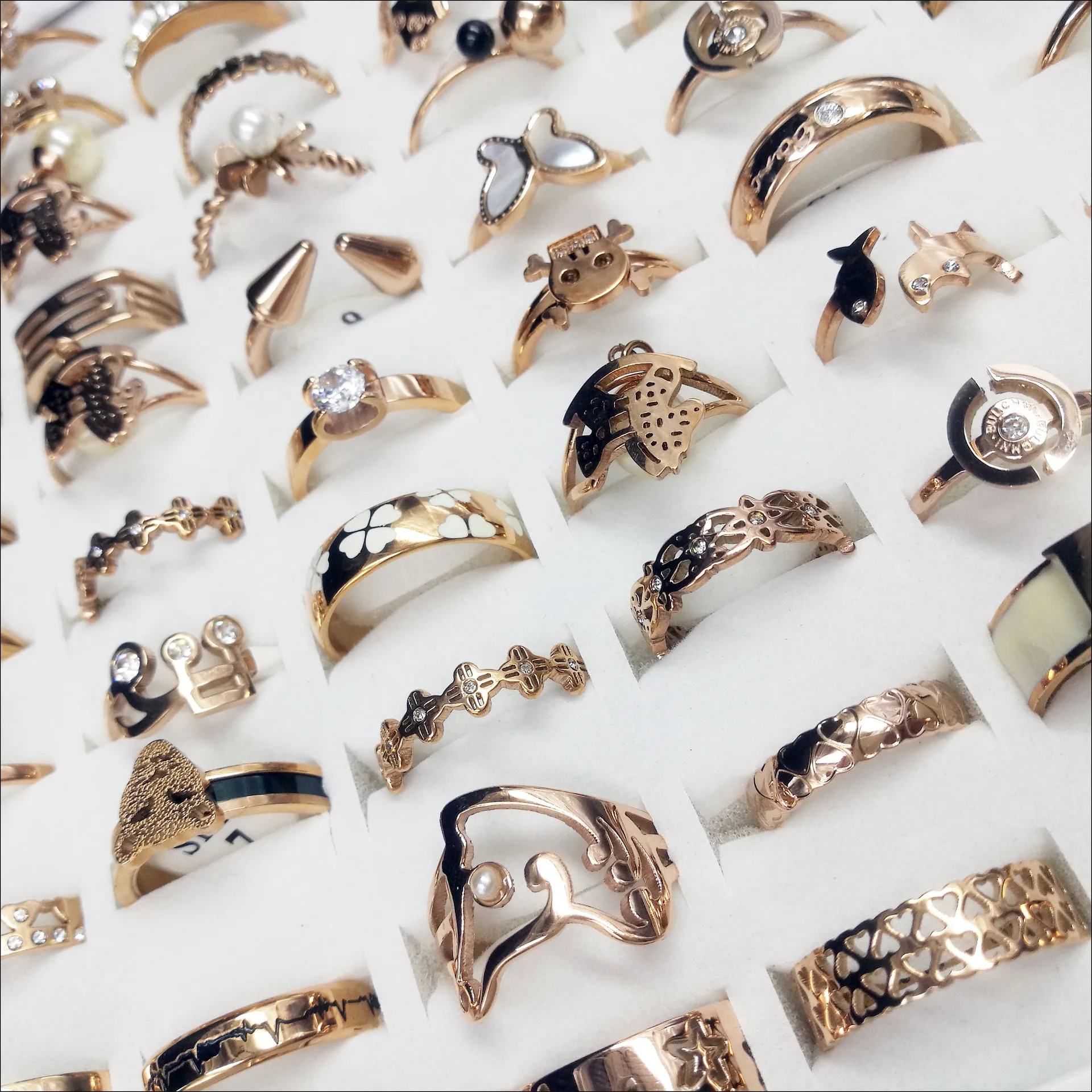 Wholesale bulk cheap rose gold stainless steel rings men women bulk lot mixed designer rings