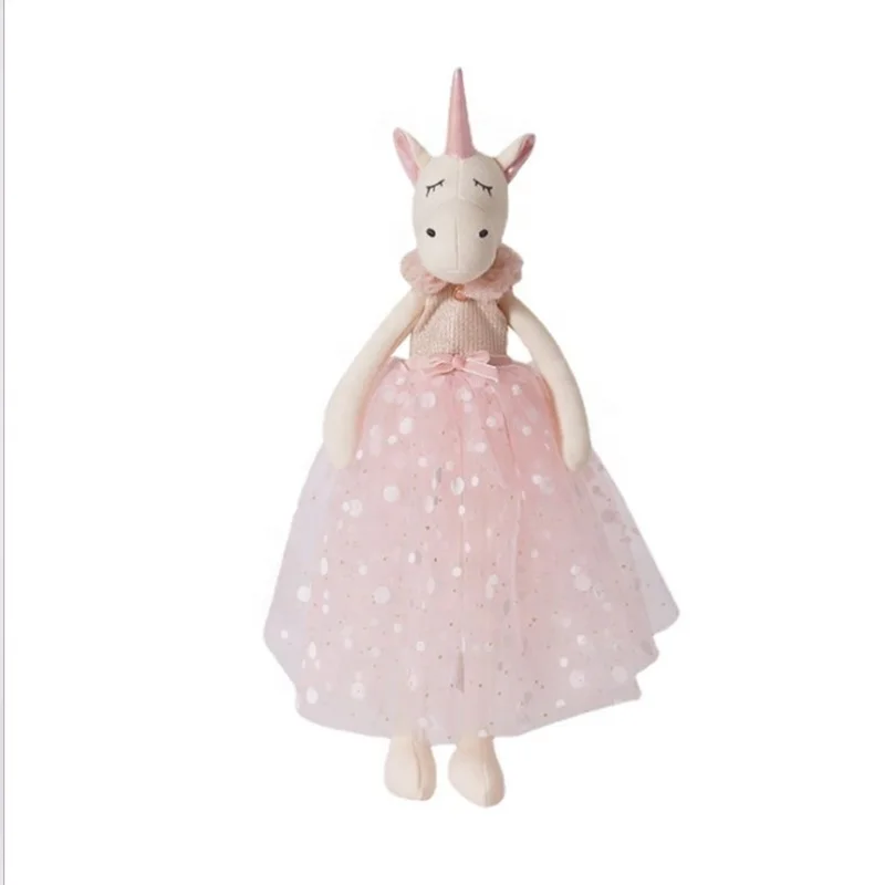 Factory Sale Pink Unicorn Stuffed Toy With Floppy Horned Princess Dress Plush Rag Doll Toys Baby Sleeping Toy