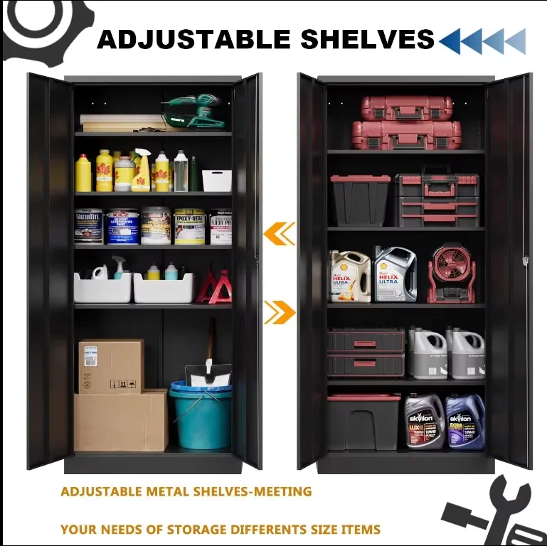Metal Storage Cabinet Garage Trolley Cabinet with Doors 5 Adjustable Shelves Heavy-Duty Metal for workshop