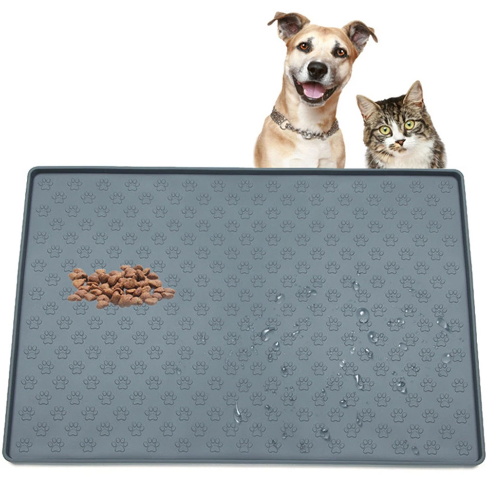 Non-Slip Dog Footprint Mat Silicone Food Waterproof Drinking Mat Pet Food Pad Pet Bowl Feeding Placemat Dog Food Mat