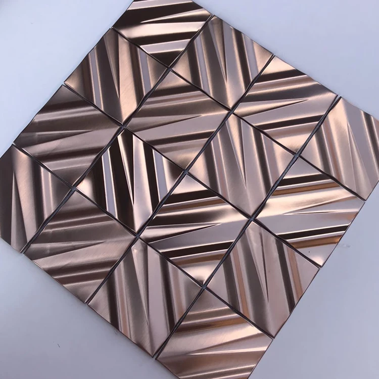 SANIPRO New Home Mesh-backing 3D Effect Wall Covering Facade Design Decoration Parquet Pattern Metal Mosaic Tiles