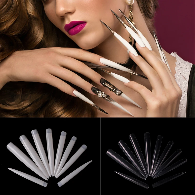 New Super Long Salon Professional Nail Sheets Square Sharp 10PCS False Nail Tips Full CoveCurved Fingernails Acrylic Nail