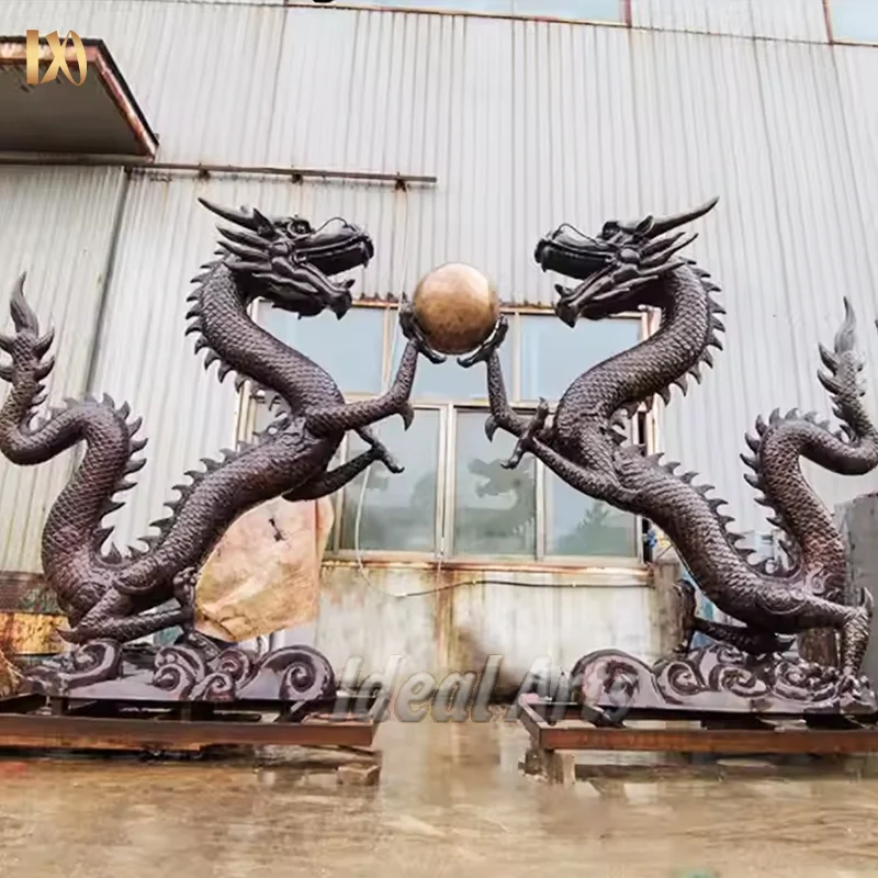 Custom outdoor cast metal brass bronze chinese dragon statues sculpture