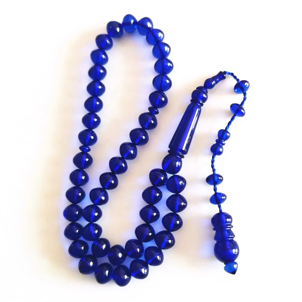 Fashion Blue color resin Amber 10mm 45 Beads Islamic Tasbih Prayer Beads arabic jewelry muslim rosary masbaha subha