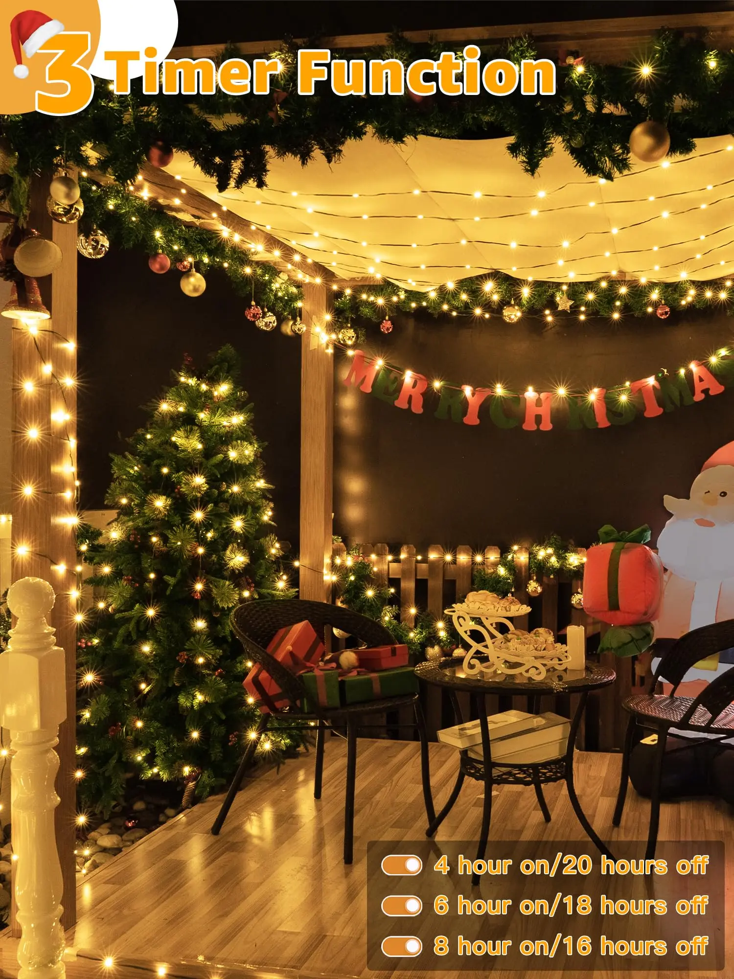 TSINYE LED Christmas Lights Plug in Christmas Tree Light with Remote 8 Mode House Indoor Decorations Outdoor Christmas Light