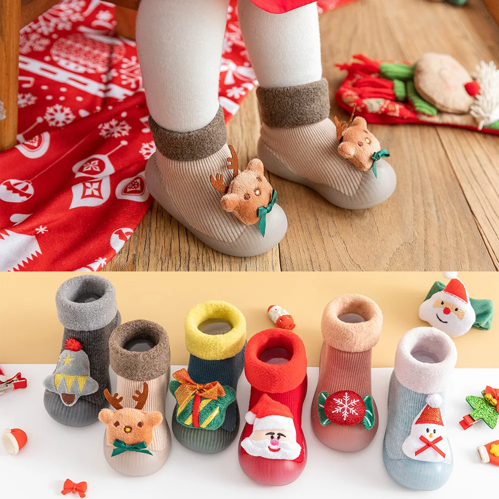 
Newborn Christmas Baby Boy Socks Shoes Cotton Anti Slip Baby Girl Winter Socks Rubber Sole Infant Knee High Socks 