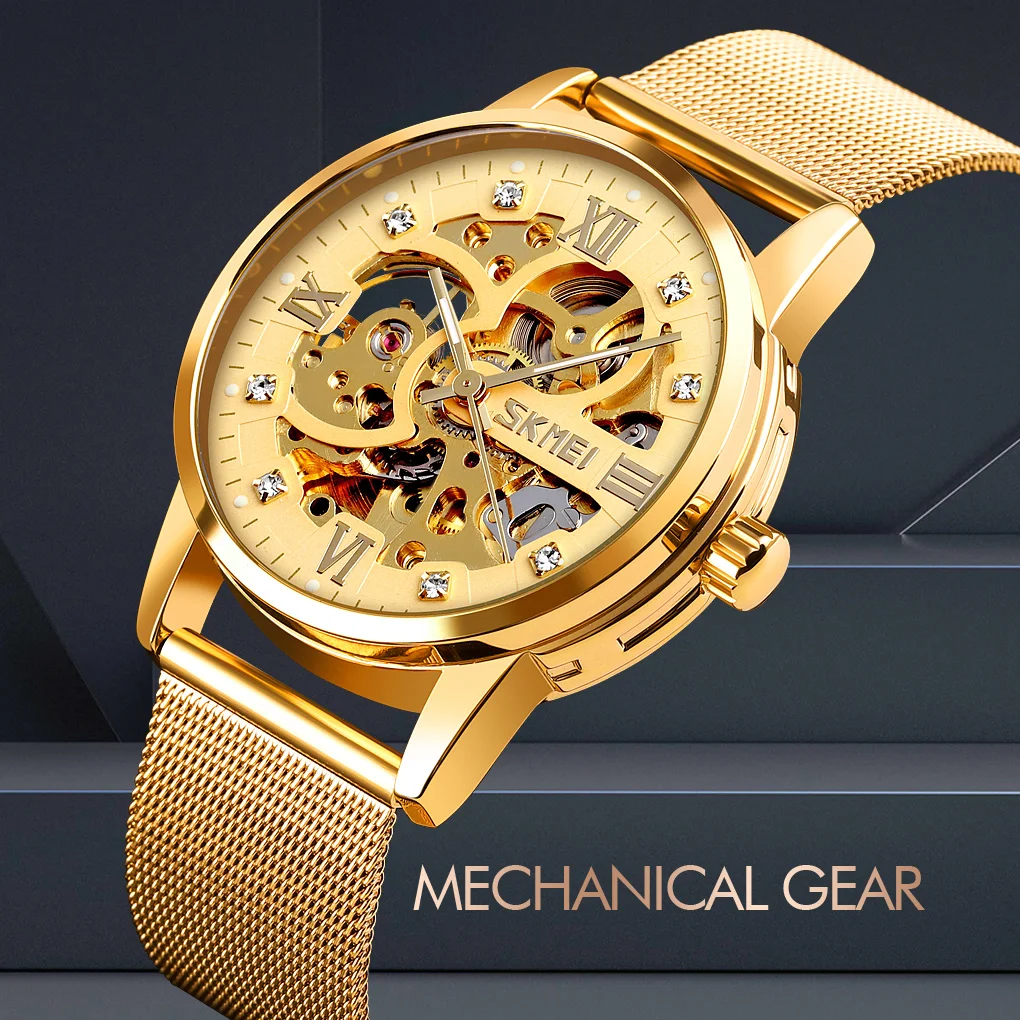 For  luxury SKMEI 9199 automatic mechanical movement stainless steel men wrist watch dropshipping