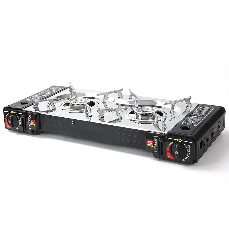 Portable Butane Gas Stove Camping Double Burner Gas Stove with Magnetic Field Dual Head BBQ Grills