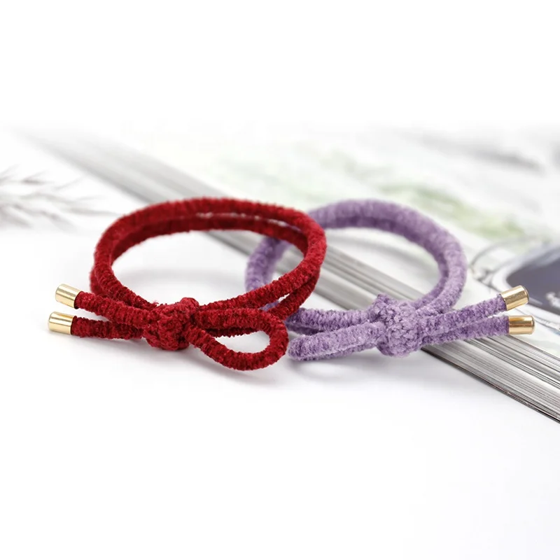 Ins Women Custom Elastic Winter Korea Knotted Fur Hair Ties Rubber Band Hair Scrunchies