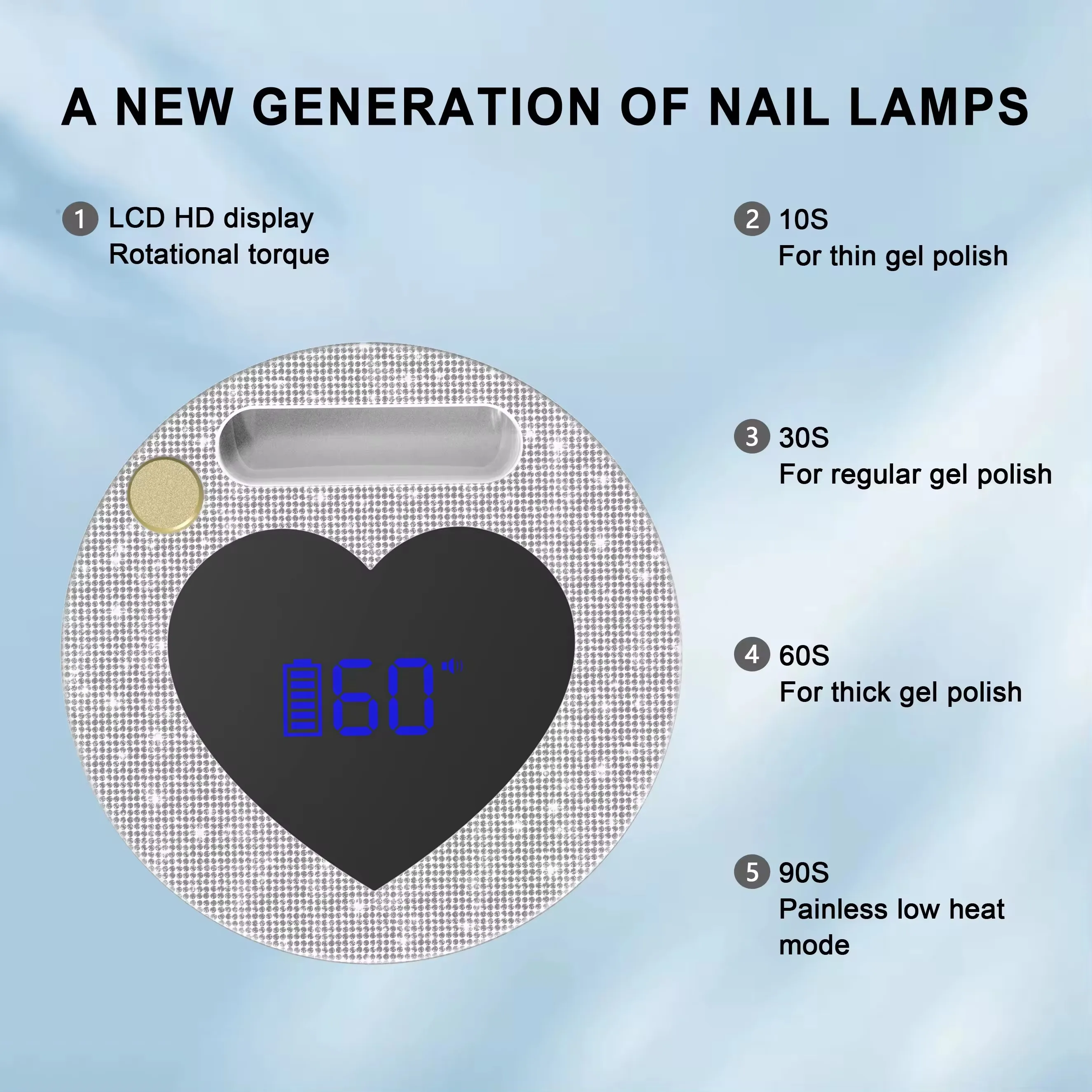 New Wireless 54W Heart Shape With Diamond Decoration Nail Lamp Home And Salon UV LED Light