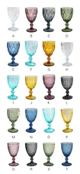 wholesale cheap black/blue/purple/green glass wine glasses water goblet embossed glassware set