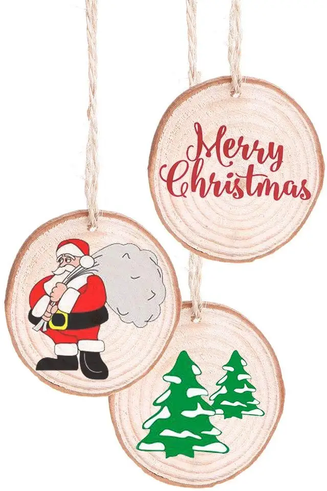 Natural Wood Slices Inches Unfinished Predrilled With Bark For Diy Crafts Christmas