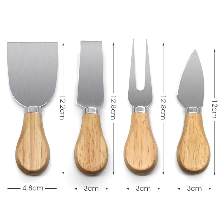 KingForce 4 pc cheese cutter set wooden handle for cake cheese pizza knife server  with gift box