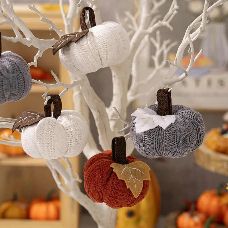 Festival Knitted Pumpkin Ornament Halloween Thanksgiving Plush Hanging Decoration Christmas Tree Ornaments Pumpkin Pendant