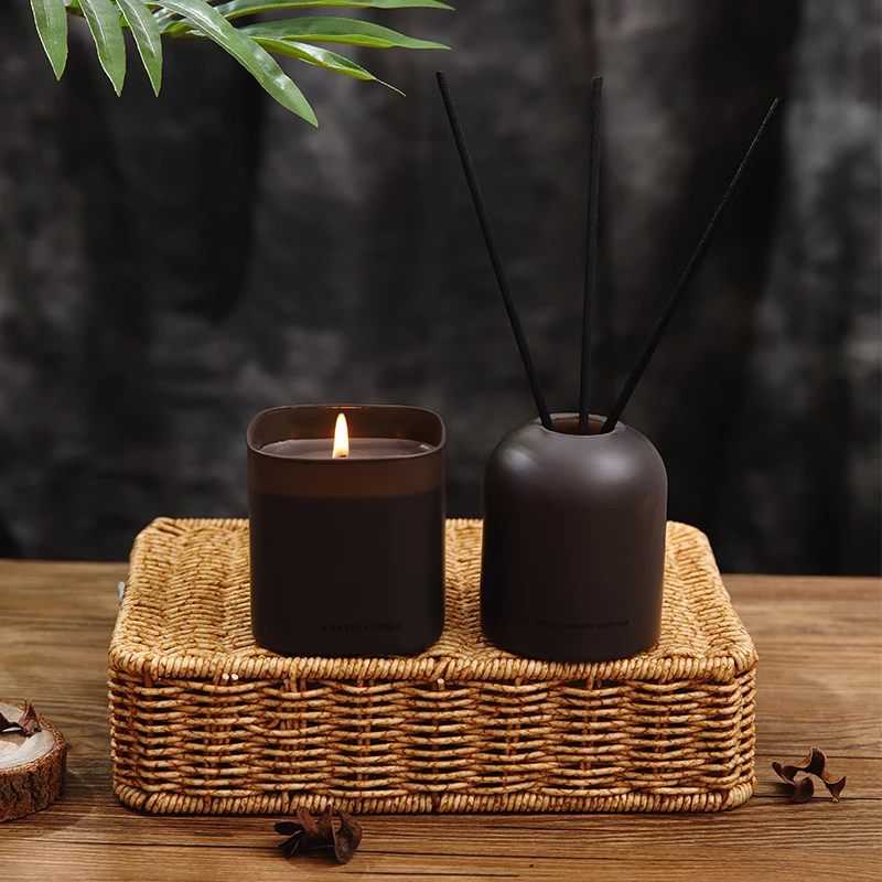 Amber collection color wax 3 colors 10oz Square Matte Square Glass Jars For 280g Scented candle