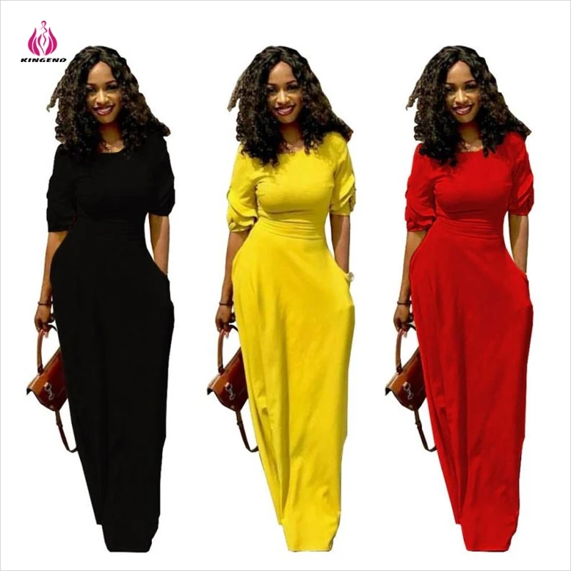 Women Fashion Casual Solid Corset Maxi Dresses With Ruffle Sleeves KG3139