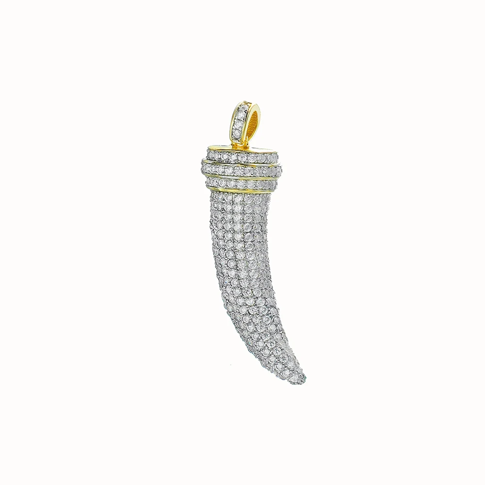 New Product Launch Wolf Tooth Gold Plated Cubic Zirconia Buffalo Horn Pendant Silver Elephant Tooth Pendant Necklace
