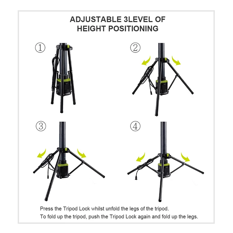 Omniglo Hight Lumen Waterproof Portable Led Worklight 100~240V Ac Plug-In Collapsible Tripod Stand Area Light Worklight