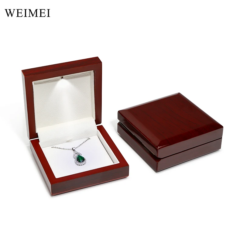 WEIMEI PRO jewelry LED wooden box jewellery necklace gift packaging earring pendant rosewood box for necklace with led