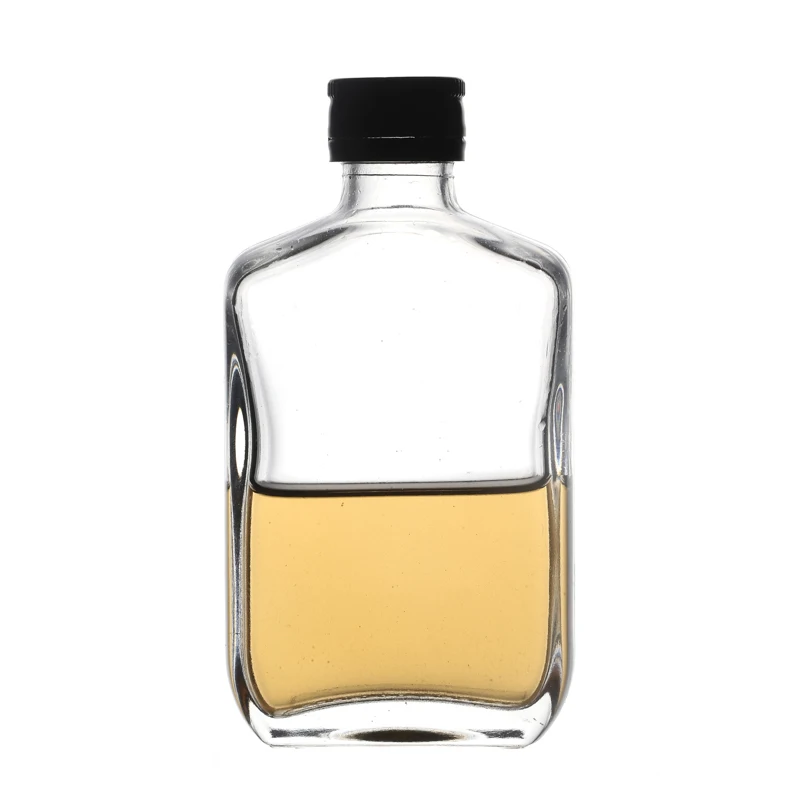 
Packaging Supplier Wholesale Recyclable Empty Flat Screw Top Flask Small Glass Bottle for Liquor 