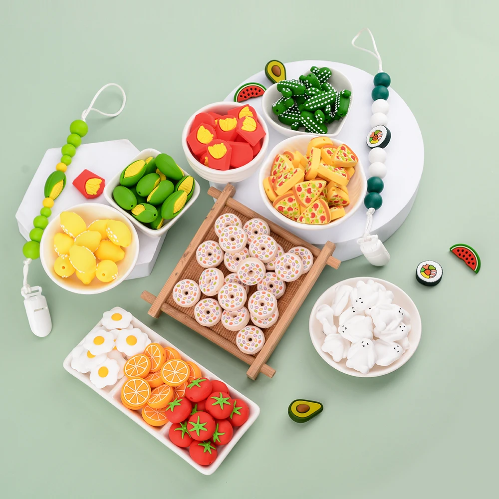 Mixed Various Silicone Beads French Fries Chewable Food Grade BPA Free Chain DIY