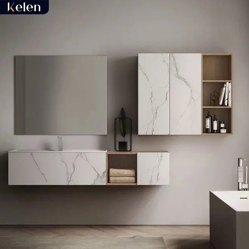 2021 New custom furniture wood modern vanities simple design laundry bath lacquer basin bathroom vanity cabinet made in
