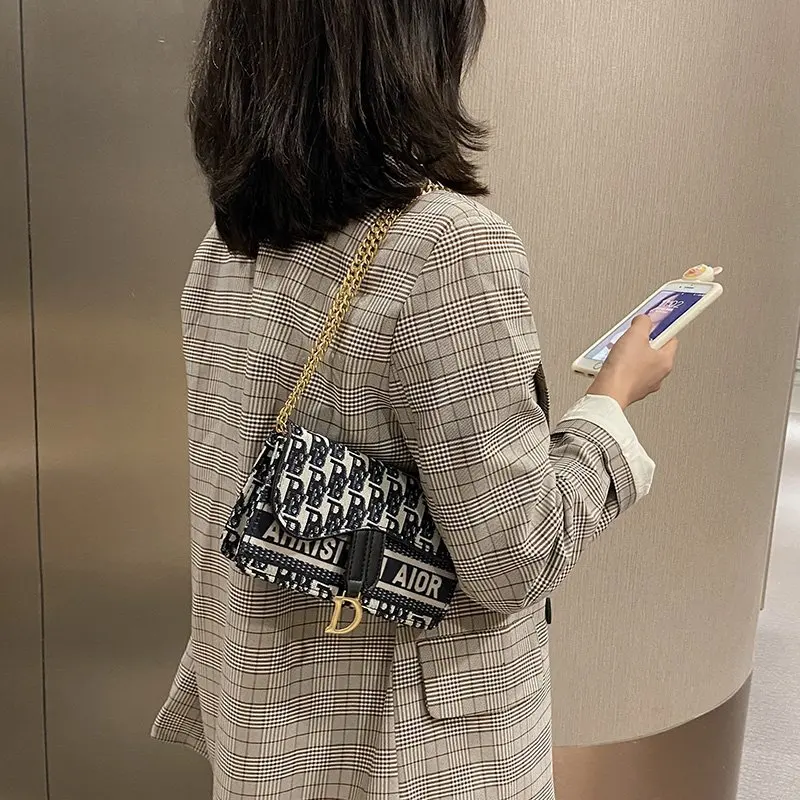 Luxury Oblique Printed Canvas Saddle waist bag fanny pack for women Chain Shoulder Messenger Bag Clutch 3-in-1