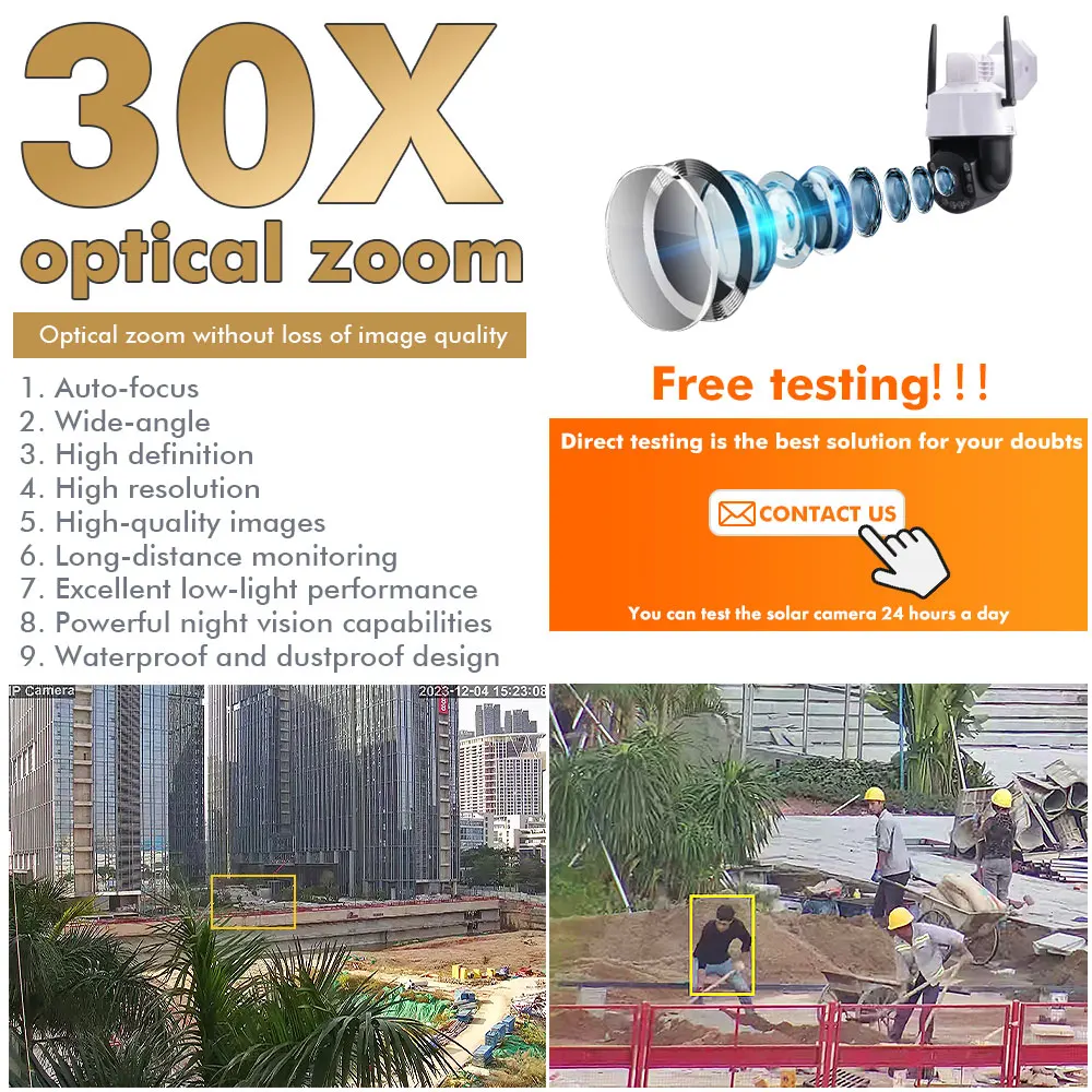 TecDeft camara solar night vision 30x zoom auto tracking Memory Card alarm CCTV PTZ Outdoor farm security 5MP 4K solar 4g camera