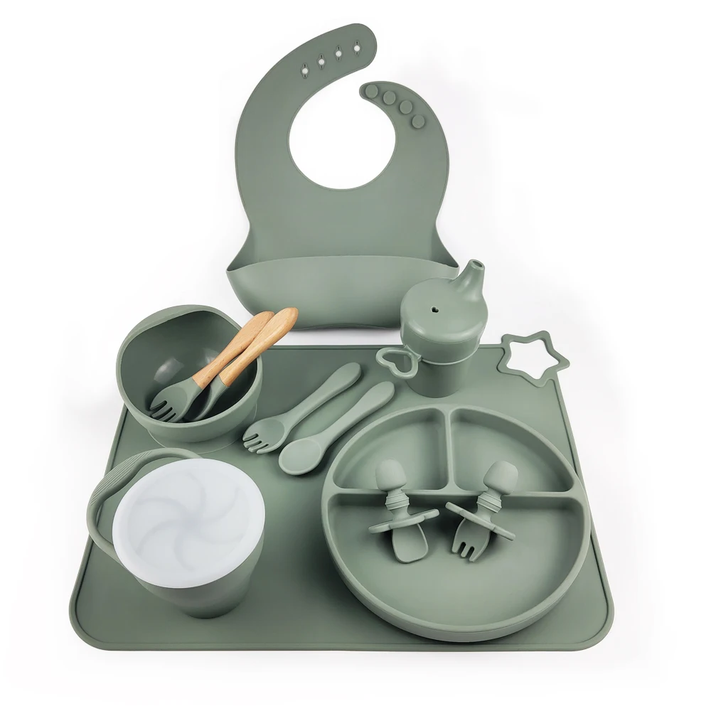 Eco Friendly Custom Baby Bibs Silicone Bowl Placemat Kids Dinnerware Feeding Set