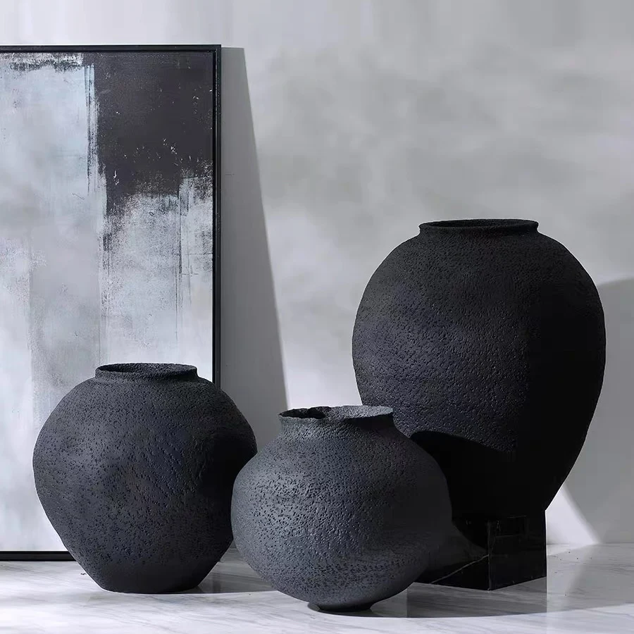 Nordic wedding tabletop decoration matte ceramic ornament vase black terracotta flower vases for home decor.JPG