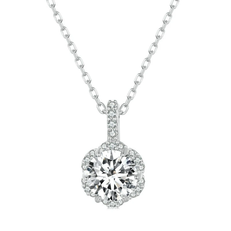 New One Carat Mossan Stone Necklace With Certificate Simple Palace Style S925 Silver Collarbone Chain