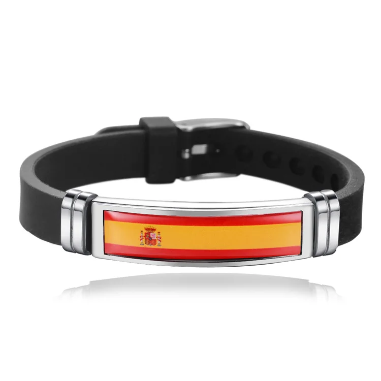 2021 bracelet silicone with stainless flags , wholesale national flags adjustable bracelet stainless steel