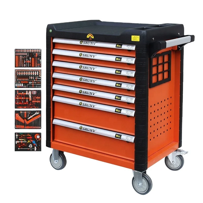 Srunv Hot Sale 7 Drawers Garage Storage Chests Steel Mechanic Roller Tool Cabinet Trolley With Tools