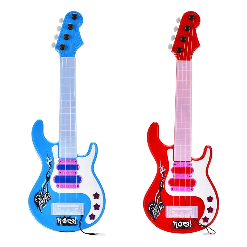 2024 Kids new musical Electronic guitar toys simulate light music four string guitar Cartoon Music Learning instrument toys