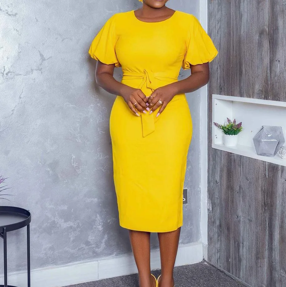 2022 elegance short sleeve career dresses women solid color bustier top bodycon dress office ladies fit casual dress