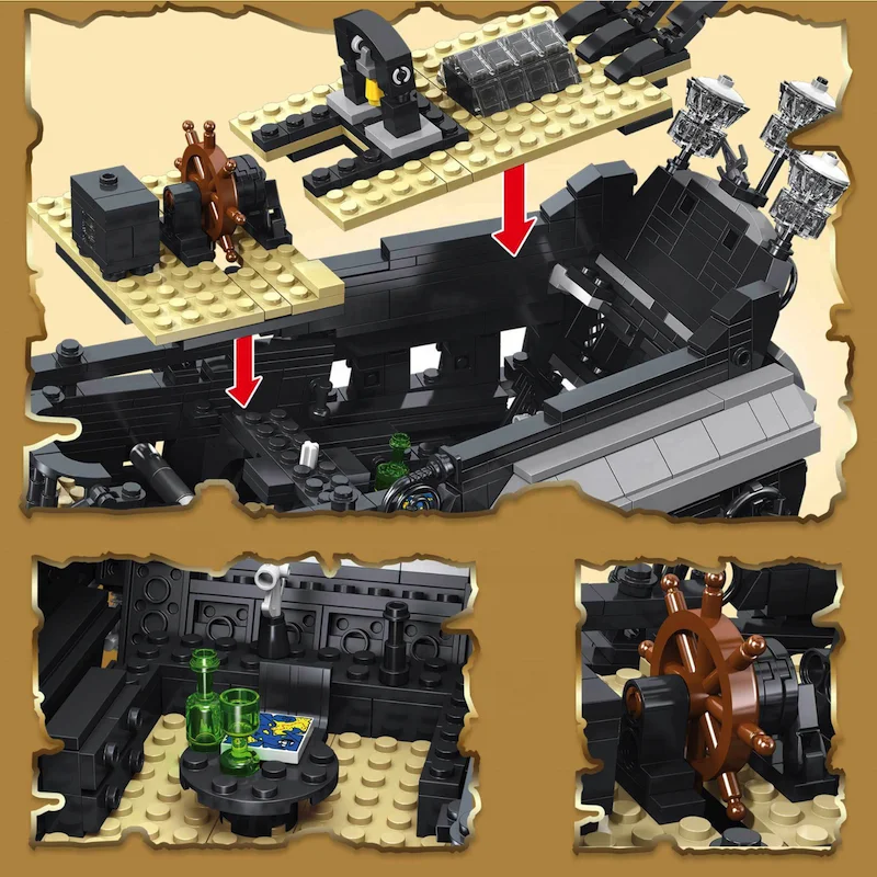 Hot Selling Black Pearl Pirates Ship Building Block Sets MOC Blocks Kit Model Construction Toys for Kids and Adults Gifts
