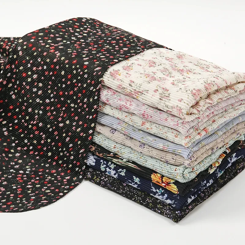 YOMO 100*100cm Muslim Woman Crinkle Scarf Malaysia Floral Printed Hijab Bandana Square Pleated Chiffon Shawl