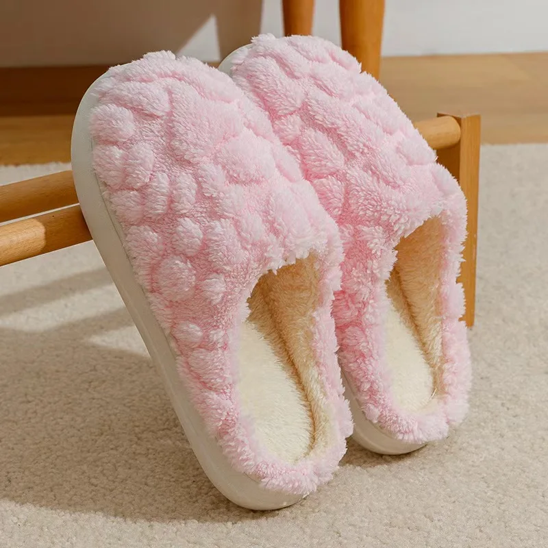 Woman Indoor Warm Soft Plush Slippers Plain Striped Design Home Slippers Women Winter  New Soft Sole Anti Slip Cotton Shoes