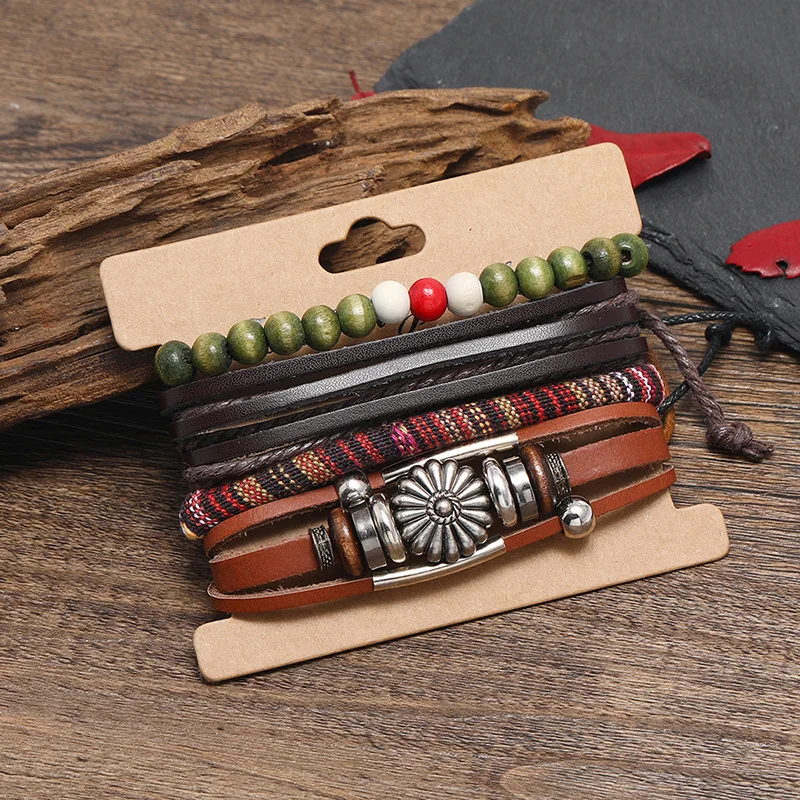 Vintage Woven Leather Bracelet Ethnic Multilayer Handmade genuine Leather Woven Beaded Bracelets