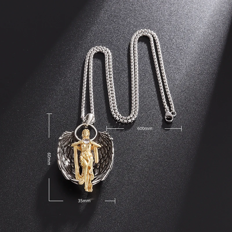 Retro personality creative exquisite angel wings pendant Angel St. Gabriel Paladin necklace male and female Christian amulet