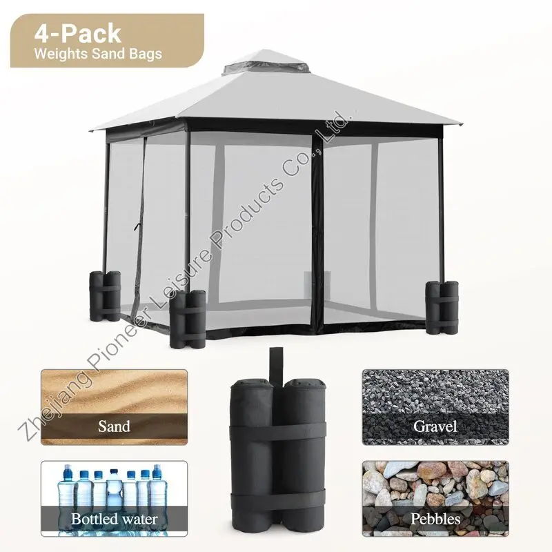 USA Stock Outdoor Gazebo And Pergolas Double Vent Waterproof Grey Heavy Duty Powder Coated Frame Gazebo Tent For Patio Lawn Deck