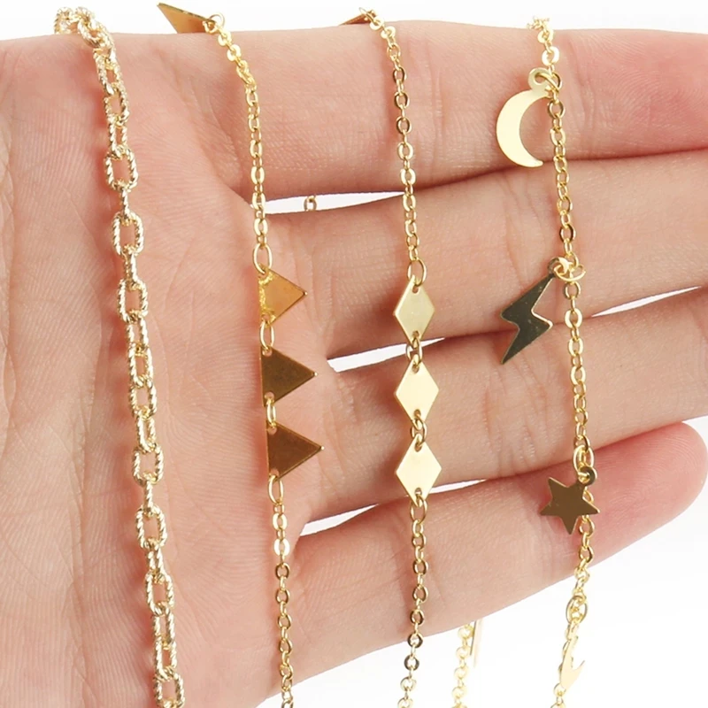 High Quality Gold Color Metal Wire Rosary Chain Moon/Stars Stainless Steel Beading Chains for Bracelets Making