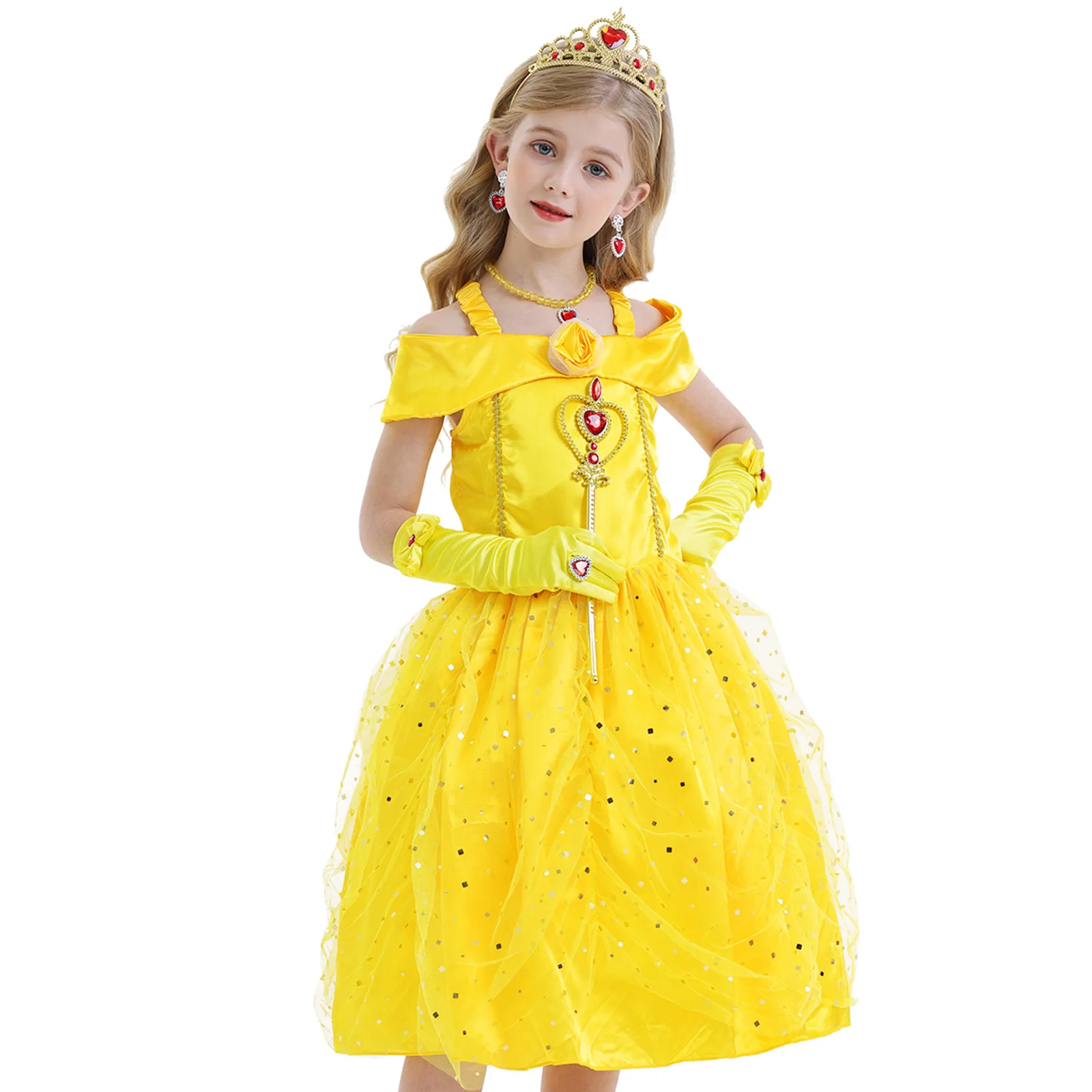 Beauty the Beast Anime Performance Clothing Girls Halloween Party Princess Lace Tulle Dress TV & Movie Costumes for Children