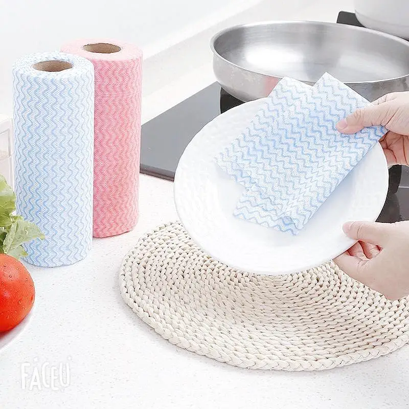 Polyester woodpulp  Kitchen towel white embossed household lazy wiping rags