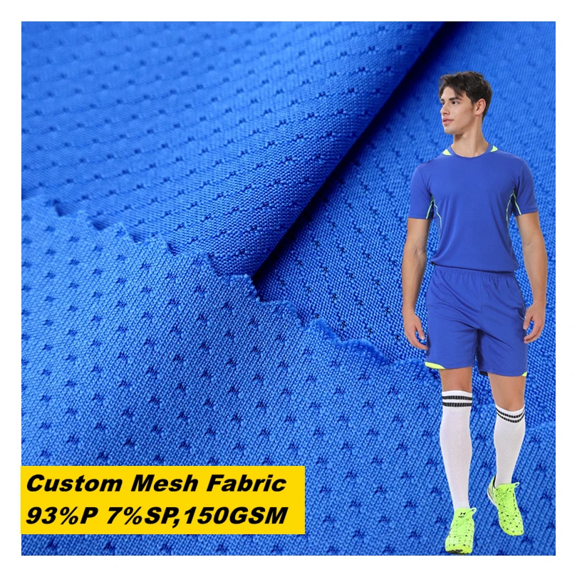 Quick dry 97/3 polyester spandex solid knit custom eyelet mesh jersey sports wear fabric for tshirts