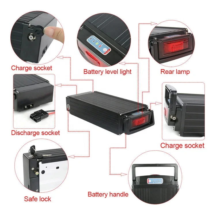 
Long Range 15Ah 20Ah 25Ah 27.5Ah Rear Rack Lithium Li Ion 18650 Batteries Pack Battery Ebike 36V for 350w 500w Motor 