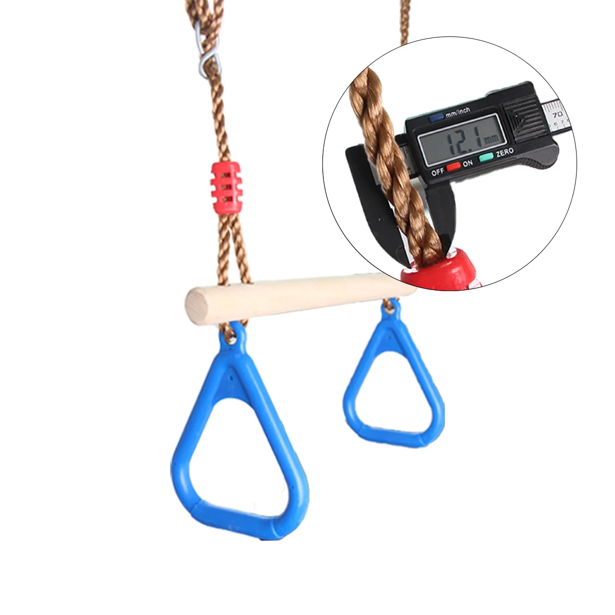Playground Children Wooden Trapeze Swing Bar with Plastic Gym Rings for Outdoor Fun