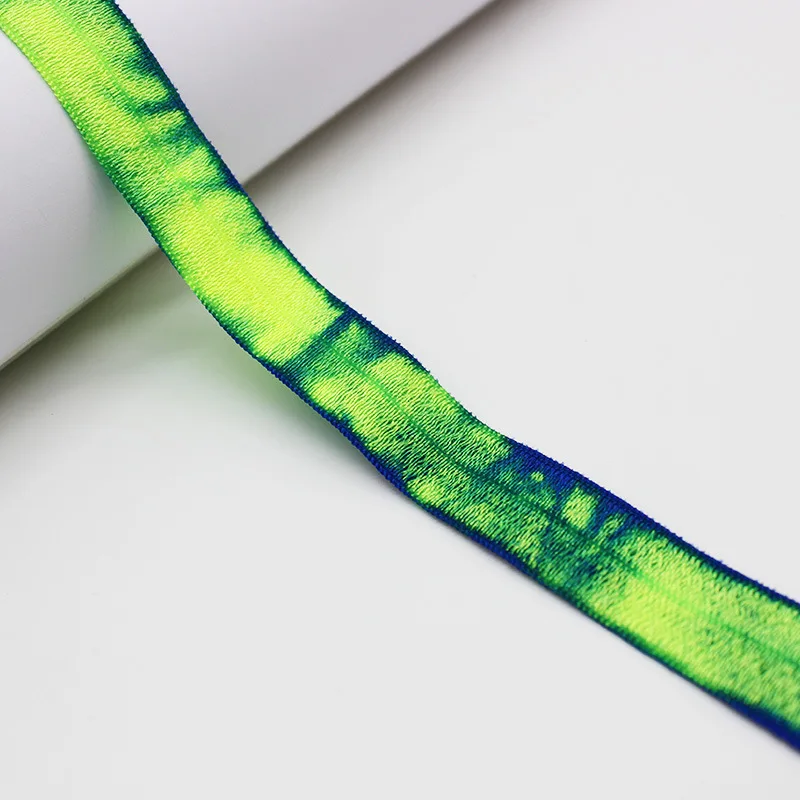Stock 1.5cm Tie Dye Shiny Fold Over Elastic Ribbon Elastic Band For Hair Tie Band Accessories