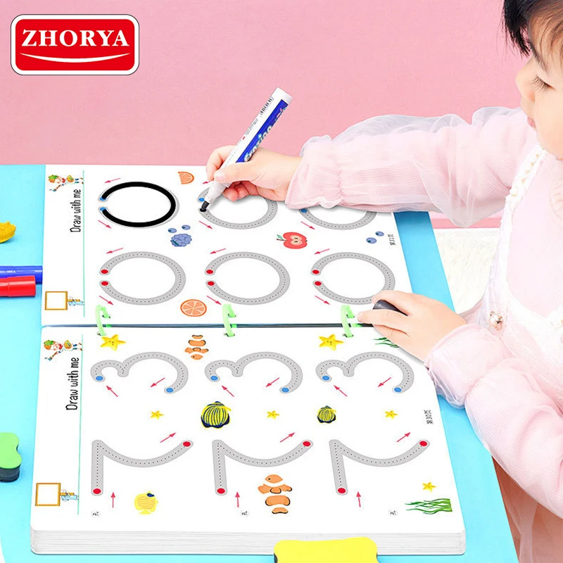 Zhorya Children Dot To Dot Drawing Activity Book Sank Pen Control Training Book Magical Tracing Workbook For Kids