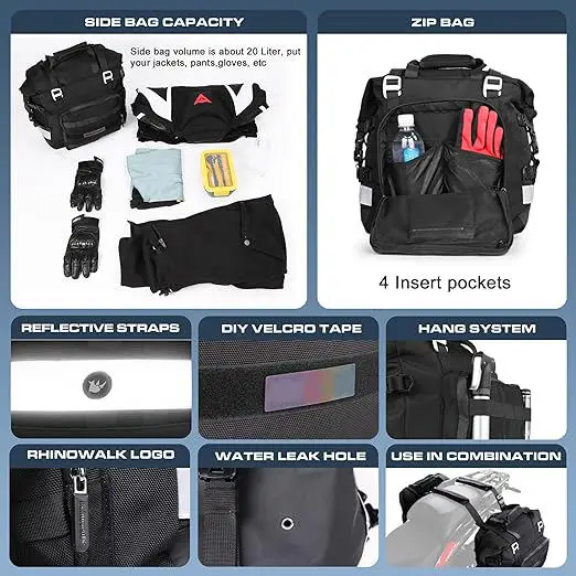 Motorcycle Saddlebags Waterproof 20L Motorcycle Side Saddlebags Quick Release Pannier Bag Motorcycle Accessory (1pack)